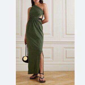 BASSIKE One Shoulder Cut Out Cotton Jersey Midi Dress Khaki Green Size 8 NWT